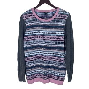 Talbots Fair Isle Lambswool Blend Crew Neck Sweater Multicolored Womens Sz Large